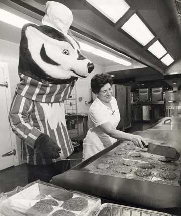 Bucky frying Hamburgers