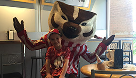 Bucky badger with 5 year old Ross Estok.