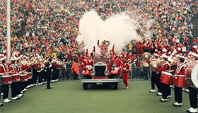 Bucky coming out of the tunnel at a football game